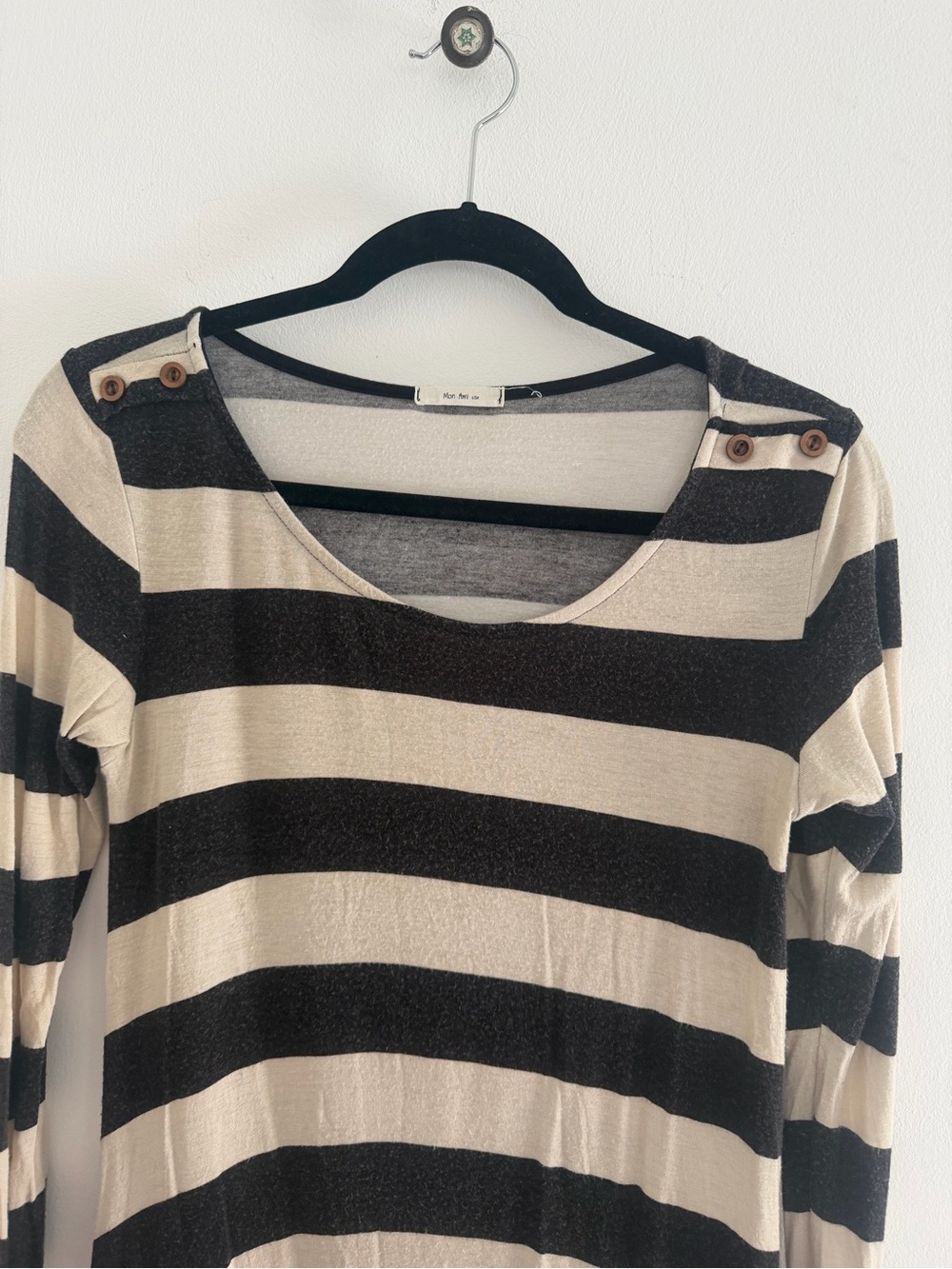 Striped Long Sleeve Tunic Top in Black and Cream